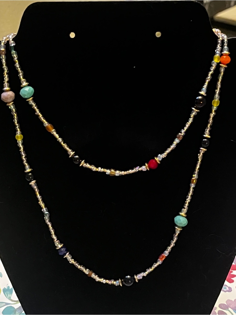 Handmade Multi-Color Beaded Layered Necklace with Gem Accent - Women Jewelry